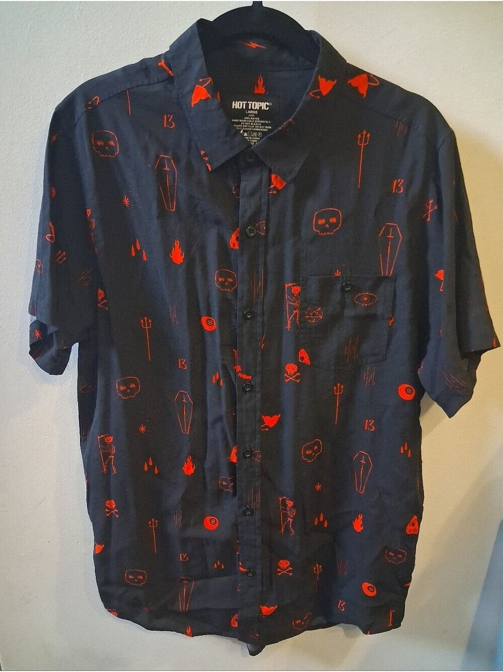 Hot Topic Black & Red Dark Symbols Woven Button-Up Shirt